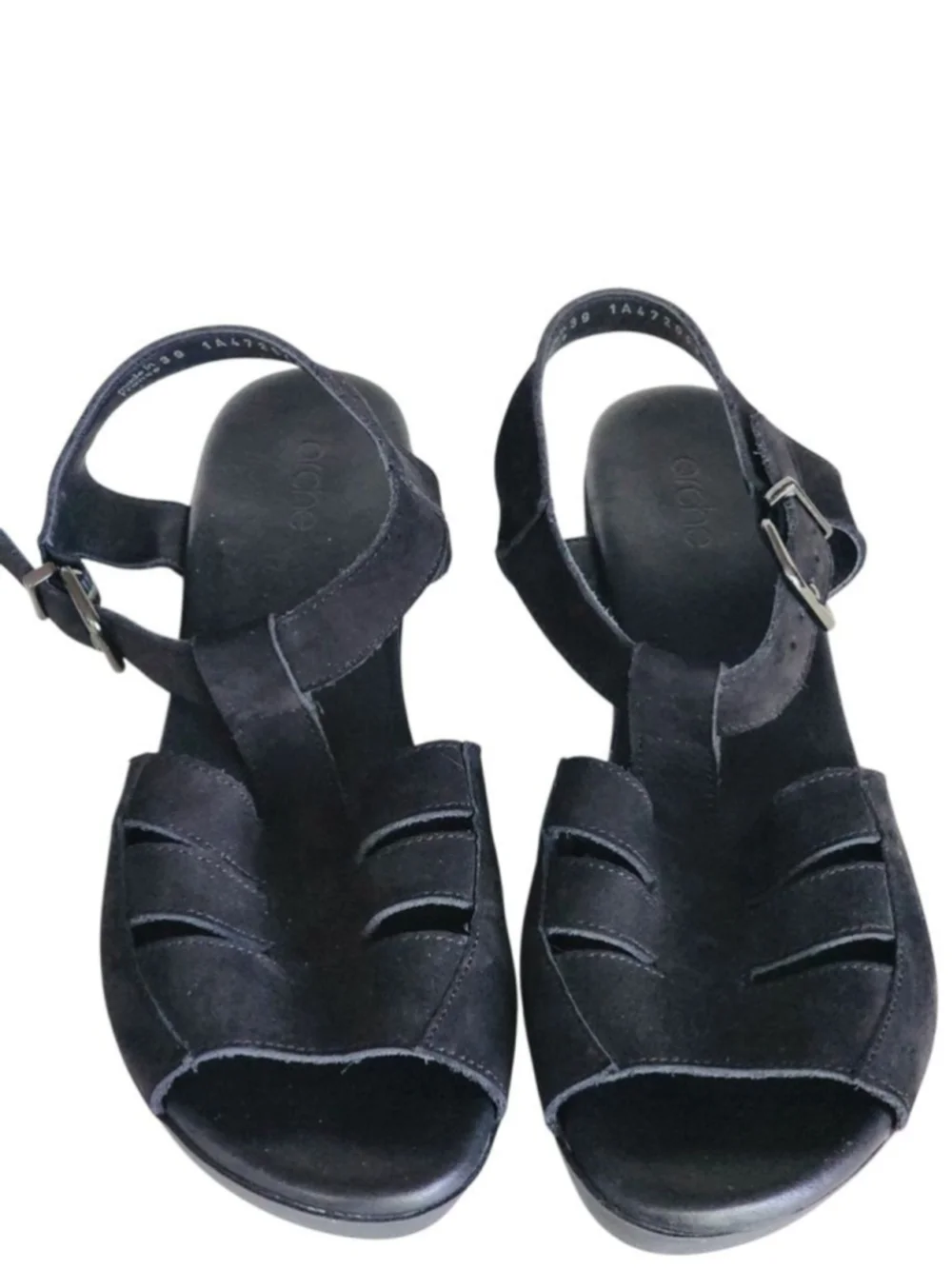 ARCHE Kimloo Platform Sandals Black Nubuck Leather Slingback Size 39 8